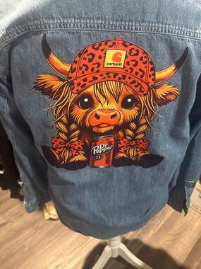 women’s' Denim Jacket with  Highland Cow Graphic